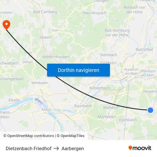 Dietzenbach Friedhof to Aarbergen map