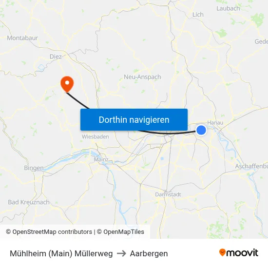 Mühlheim (Main) Müllerweg to Aarbergen map