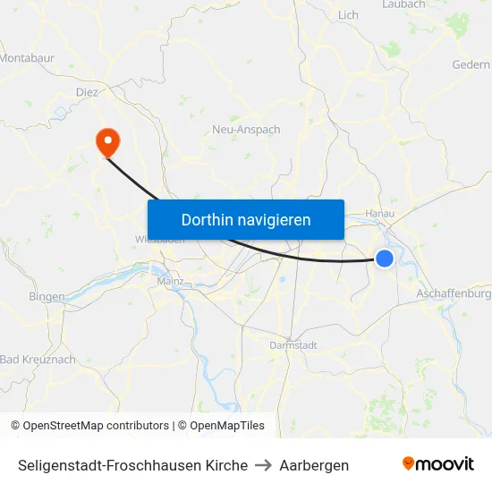 Seligenstadt-Froschhausen Kirche to Aarbergen map