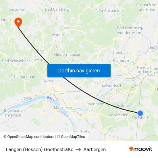 Langen (Hessen) Goethestraße to Aarbergen map