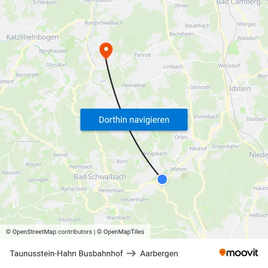 Taunusstein-Hahn Busbahnhof to Aarbergen map