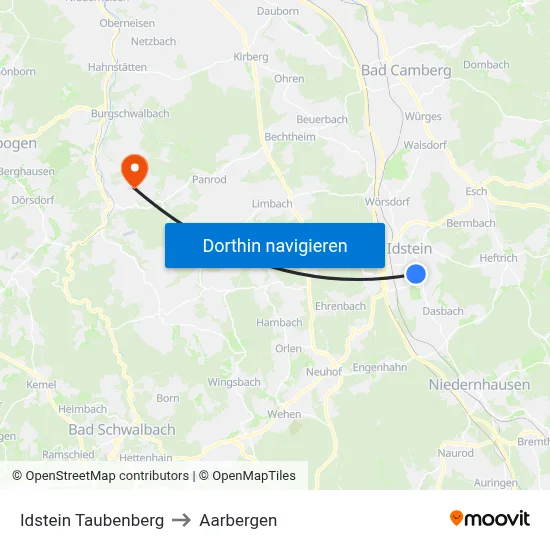 Idstein Taubenberg to Aarbergen map