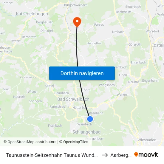 Taunusstein-Seitzenhahn Taunus Wunderland to Aarbergen map