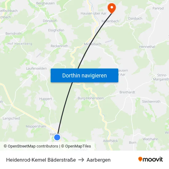 Heidenrod-Kemel Bäderstraße to Aarbergen map