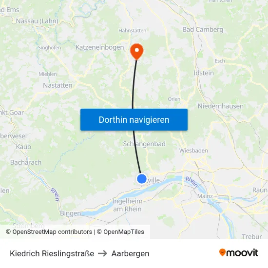 Kiedrich Rieslingstraße to Aarbergen map
