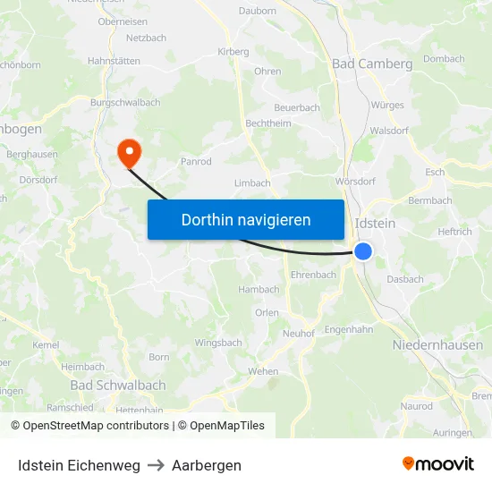 Idstein Eichenweg to Aarbergen map