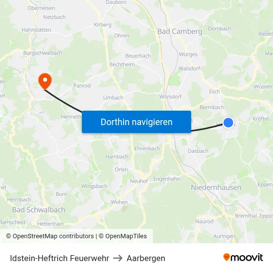 Idstein-Heftrich Feuerwehr to Aarbergen map