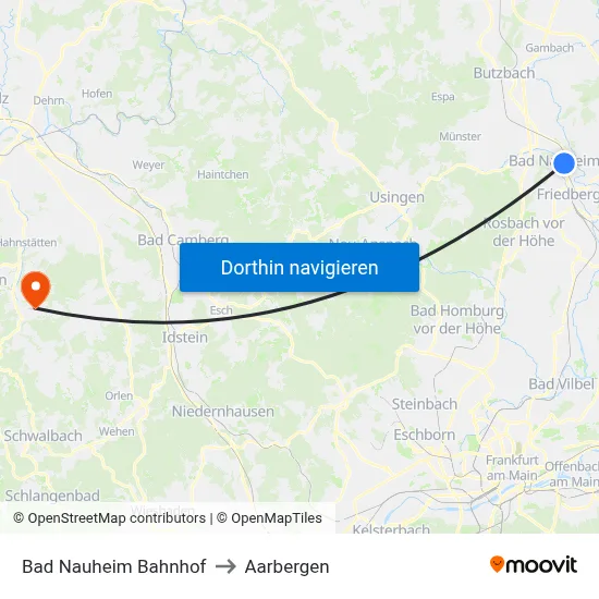 Bad Nauheim Bahnhof to Aarbergen map