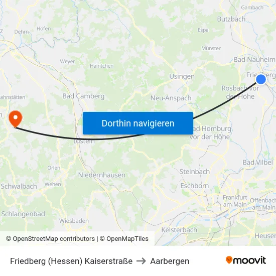 Friedberg (Hessen) Kaiserstraße to Aarbergen map