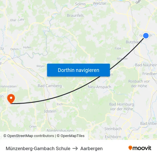 Münzenberg-Gambach Schule to Aarbergen map