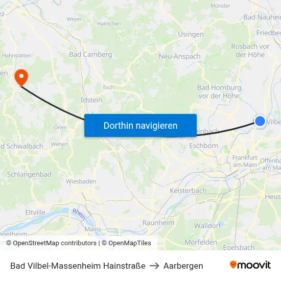 Bad Vilbel-Massenheim Hainstraße to Aarbergen map