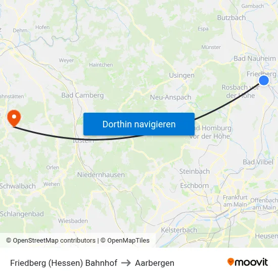 Friedberg (Hessen) Bahnhof to Aarbergen map