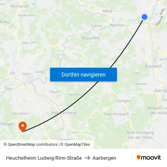 Heuchelheim Ludwig-Rinn-Straße to Aarbergen map