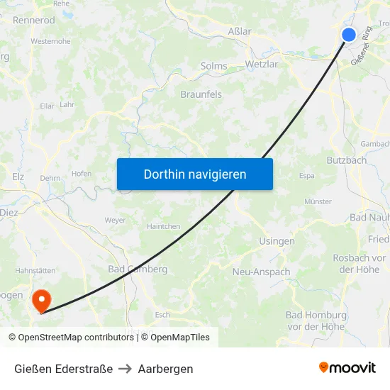 Gießen Ederstraße to Aarbergen map