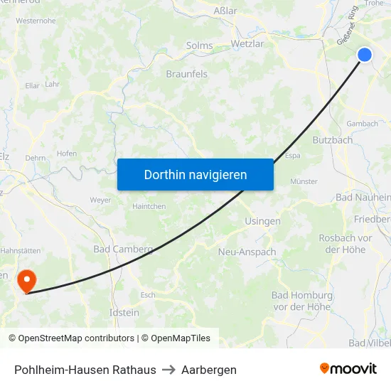 Pohlheim-Hausen Rathaus to Aarbergen map