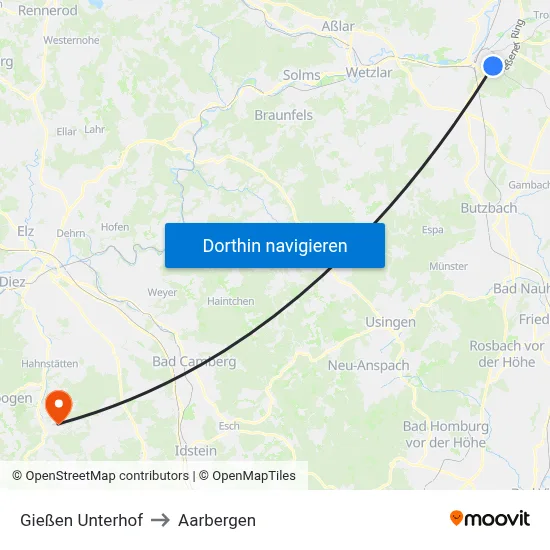Gießen Unterhof to Aarbergen map