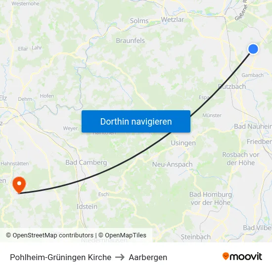 Pohlheim-Grüningen Kirche to Aarbergen map
