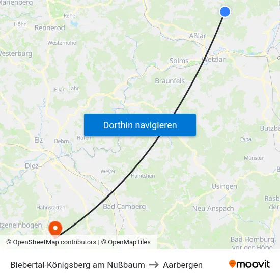 Biebertal-Königsberg am Nußbaum to Aarbergen map