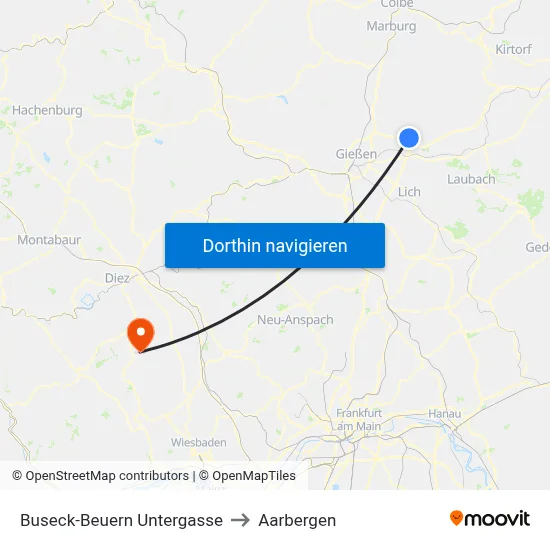 Buseck-Beuern Untergasse to Aarbergen map