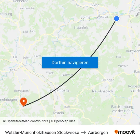 Wetzlar-Münchholzhausen Stockwiese to Aarbergen map