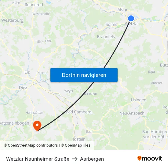 Wetzlar Naunheimer Straße to Aarbergen map