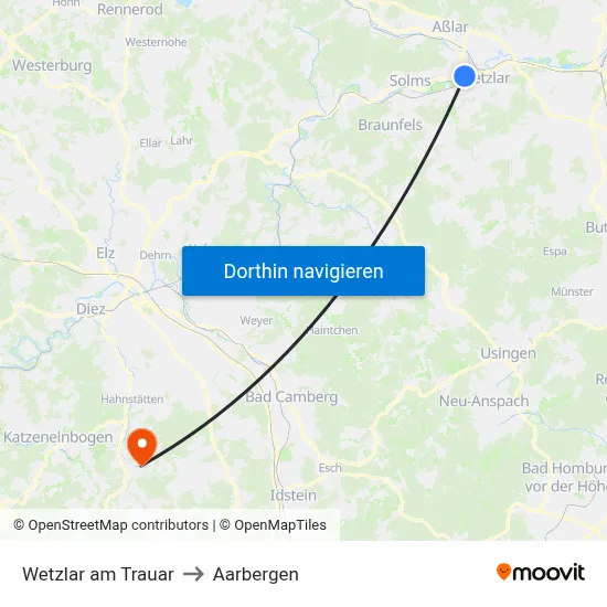 Wetzlar am Trauar to Aarbergen map
