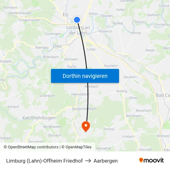 Limburg (Lahn)-Offheim Friedhof to Aarbergen map