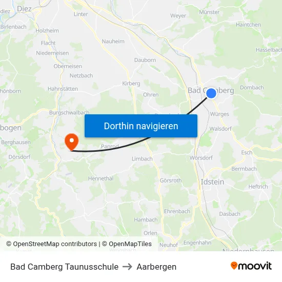Bad Camberg Taunusschule to Aarbergen map