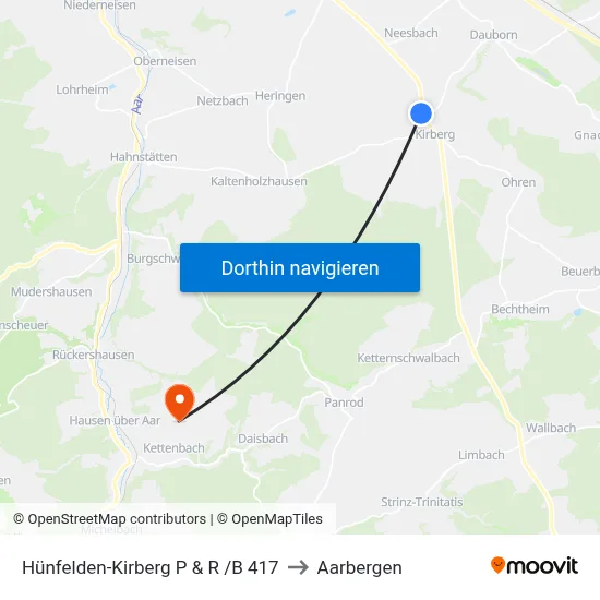 Hünfelden-Kirberg P & R /B 417 to Aarbergen map