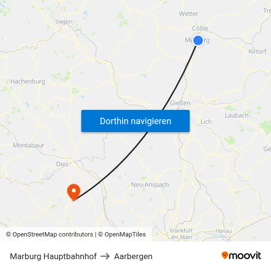 Marburg Hauptbahnhof to Aarbergen map
