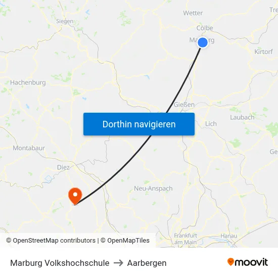 Marburg Volkshochschule to Aarbergen map