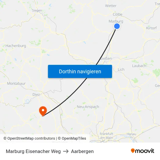 Marburg Eisenacher Weg to Aarbergen map