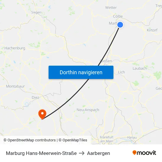 Marburg Hans-Meerwein-Straße to Aarbergen map