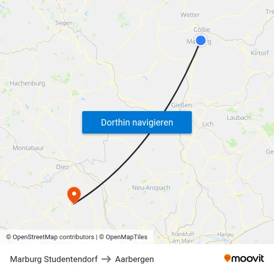 Marburg Studentendorf to Aarbergen map