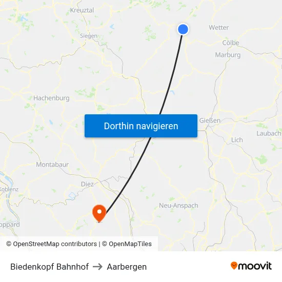 Biedenkopf Bahnhof to Aarbergen map
