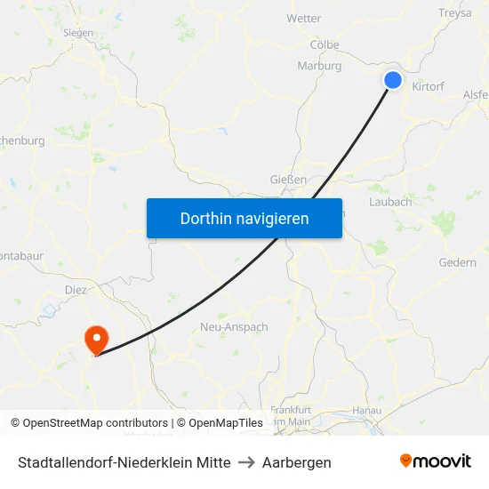 Stadtallendorf-Niederklein Mitte to Aarbergen map