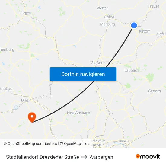 Stadtallendorf Dresdener Straße to Aarbergen map