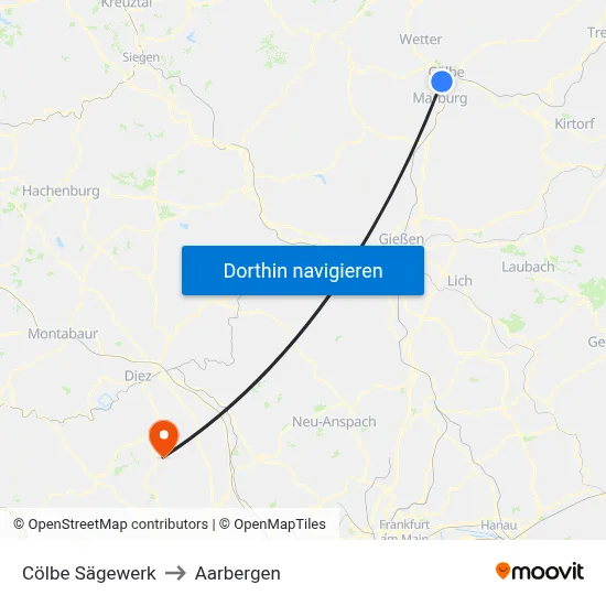 Cölbe Sägewerk to Aarbergen map