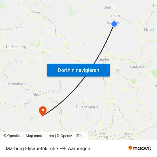 Marburg Elisabethkirche to Aarbergen map