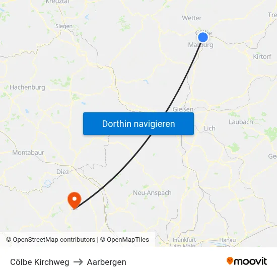 Cölbe Kirchweg to Aarbergen map