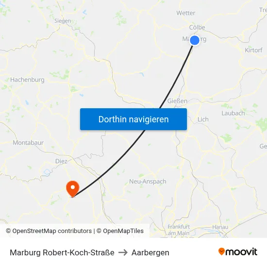 Marburg Robert-Koch-Straße to Aarbergen map