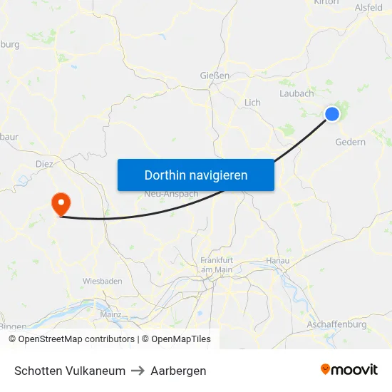 Schotten Vulkaneum to Aarbergen map