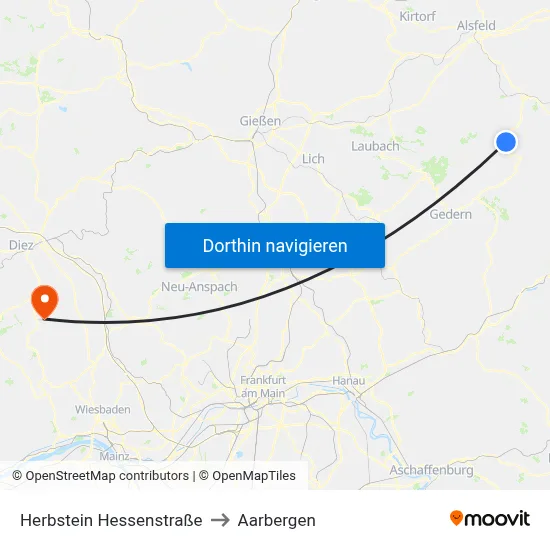 Herbstein Hessenstraße to Aarbergen map