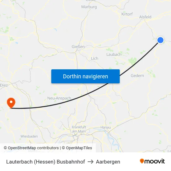 Lauterbach (Hessen) Busbahnhof to Aarbergen map