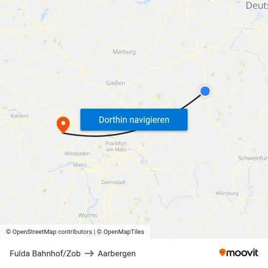 Fulda Bahnhof/Zob to Aarbergen map