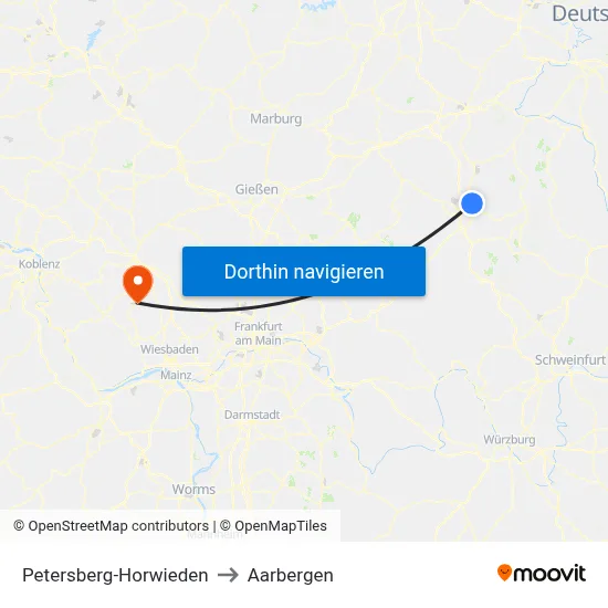 Petersberg-Horwieden to Aarbergen map