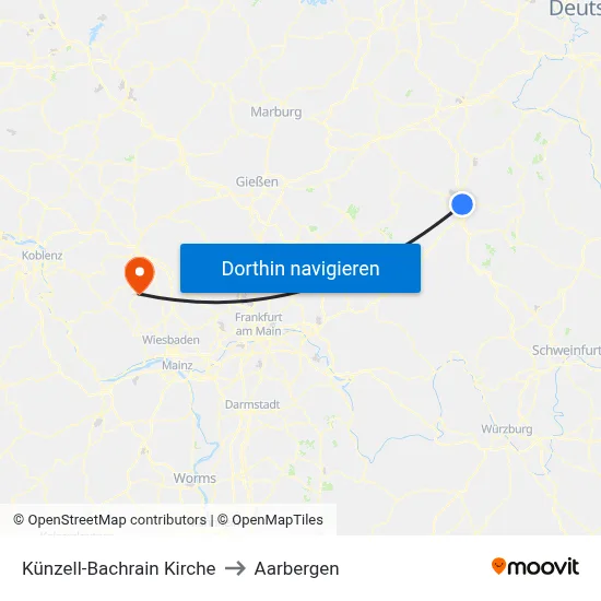 Künzell-Bachrain Kirche to Aarbergen map