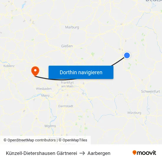 Künzell-Dietershausen Gärtnerei to Aarbergen map