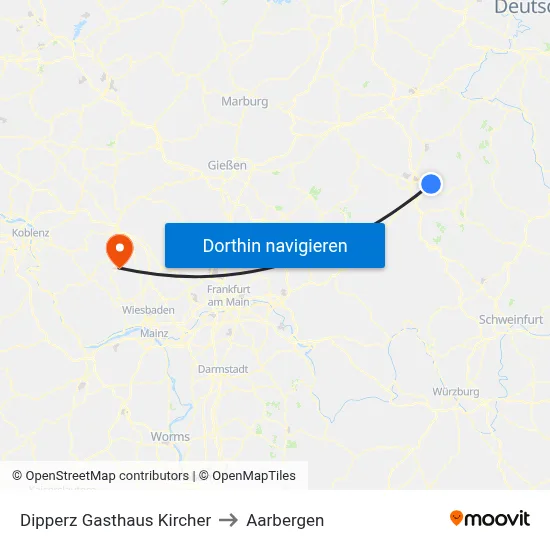Dipperz Gasthaus Kircher to Aarbergen map