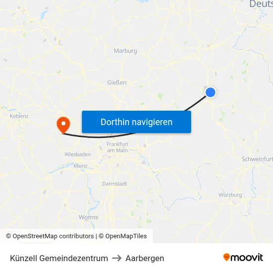 Künzell Gemeindezentrum to Aarbergen map